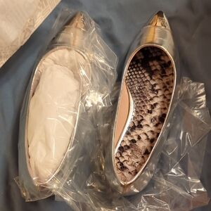 Cavalli Class Silver Flats with Snakeskin Detail
